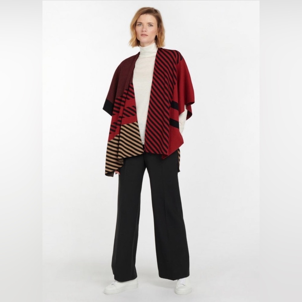 Barbour Martine Cotton Cape O/S Crimson Tartan Plaid Poncho Wrap Shaw - Picture 4 of 7